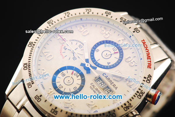 Tag Heuer Carrera Calibre 16 Automatic Movement Full Steel with White Dial - Click Image to Close